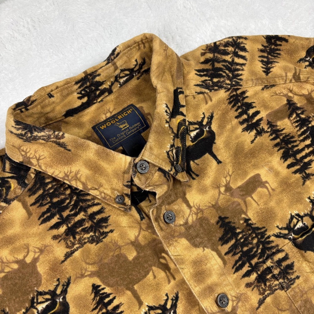 Woolrich Shirt Mens XL Brown Whitetail Graphic Long Sleeve Button-Up Flannel